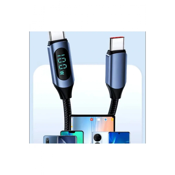 100 W Type-C To Type-C Uyumlu Dijital Ekran Hızlı Şarj Kablosu 1 Metre
