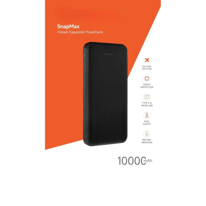 10.000 MAH Powerbank 2x USB Çıkışlı 1 Type-C ve 1 USB Girişli
