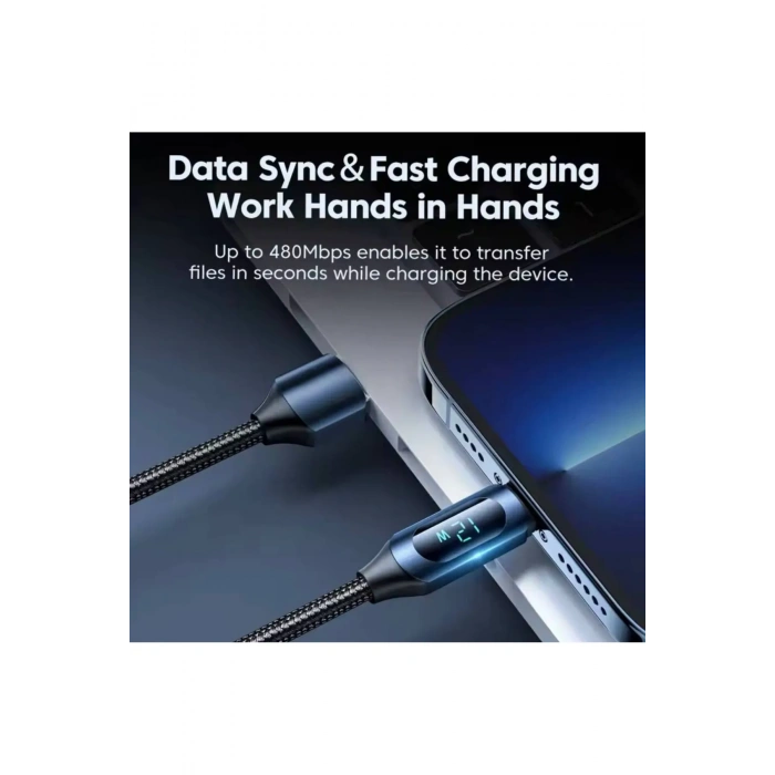 12 W USB IPHONE Dijital Ekran Hızlı Şarj Kablosu 1 Metre