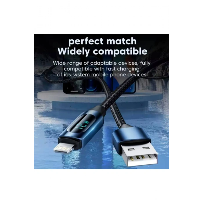 12 W USB IPHONE Dijital Ekran Hızlı Şarj Kablosu 1 Metre