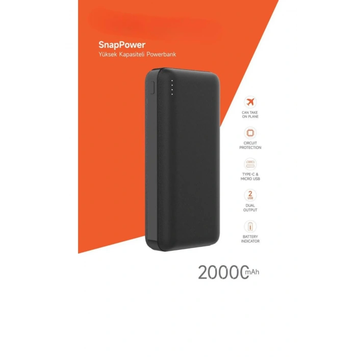20.000 MAH Powerbank 2 USB Çıkışlı 1 Type-C Girişli