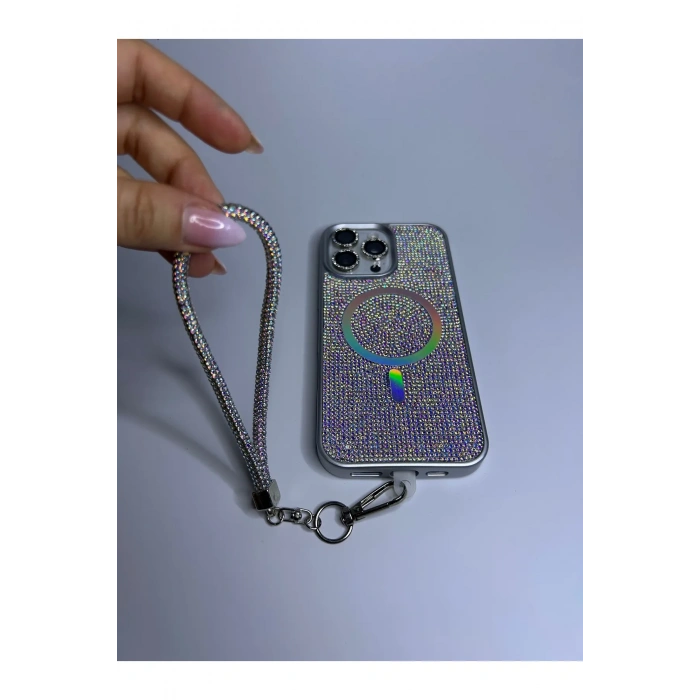 Apple Iphone Uyumlu Magsafe Özellikli Lüks Taşlı Glamour Set Kapak