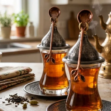 Bakır Çay Bardak Sunum Seti 6lı