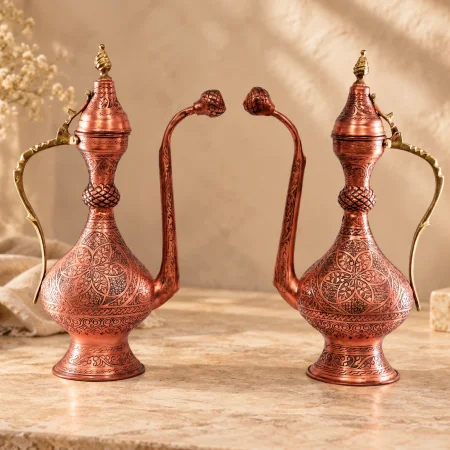 Bakır İbrik İşlemeli 35 Cm 2 li