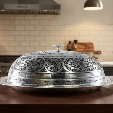 Bakır İşlemeli Kapaklı Sunum Tabağı 35 Cm