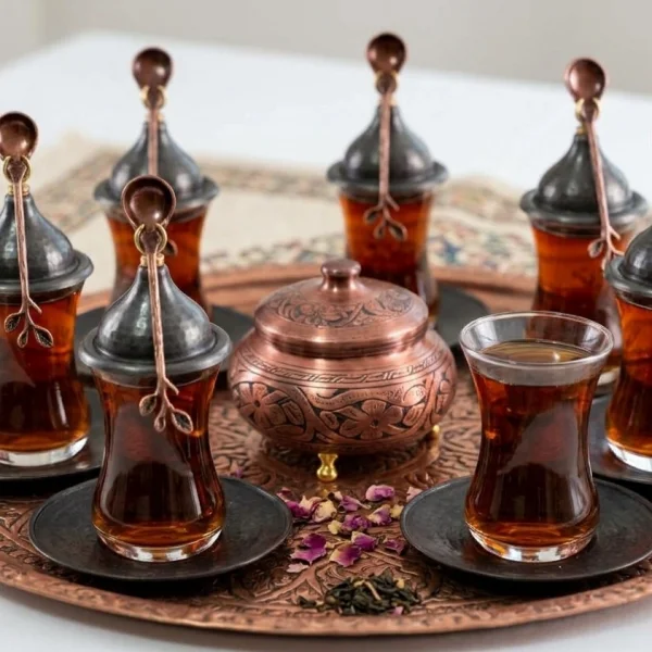 Bakır Çay Bardak Sunum Seti 6lı