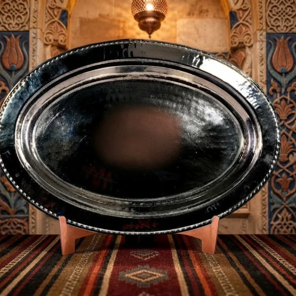 Bakır Dövme Kapaklı Sunum Tabağı 30 Cm