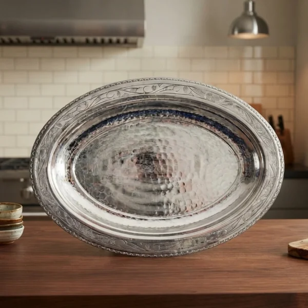 Bakır İşlemeli Sunum Tabağı 30 Cm