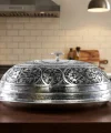 Bakır İşlemeli Kapaklı Sunum Tabağı 35 Cm