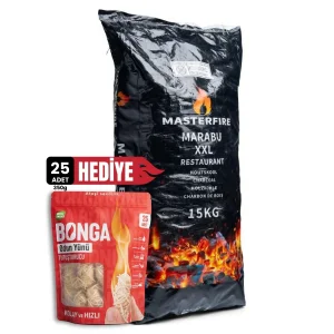 MasterFire Küba Marabu Mangal Kömürü XXL - 15 kg + (Hediye) 25 Adet Bonga Kömür Tutuşturucu