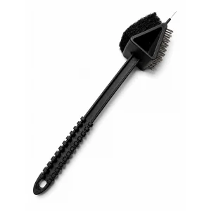Uzun Saplı Barbekü Mangal 3lü Izgara Temizleme Fırçası 35 cm - Tel Fırça, Kazıyıcılı ve Süngerli