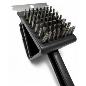 Uzun Saplı Barbekü Mangal 3lü Izgara Temizleme Fırçası 35 cm - Tel Fırça, Kazıyıcılı ve Süngerli