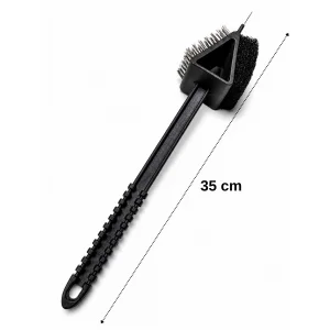 Uzun Saplı Barbekü Mangal 3lü Izgara Temizleme Fırçası 35 cm - Tel Fırça, Kazıyıcılı ve Süngerli