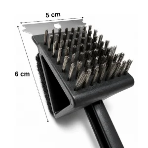 Uzun Saplı Barbekü Mangal 3lü Izgara Temizleme Fırçası 35 cm - Tel Fırça, Kazıyıcılı ve Süngerli