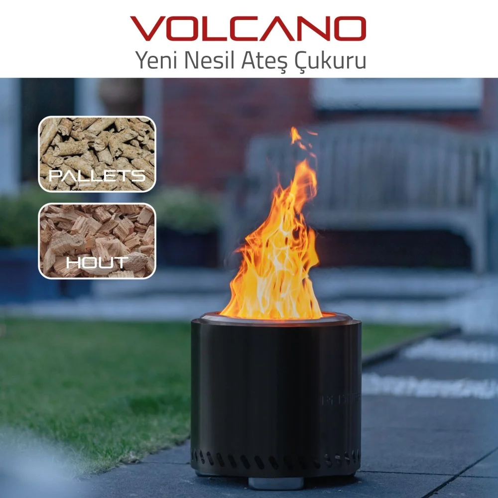 RedFire Volcano Yeni Nesil Ateş Çukuru Black-Large Dumansız Portatif Şömine Bahçe ve Kamp Sobası