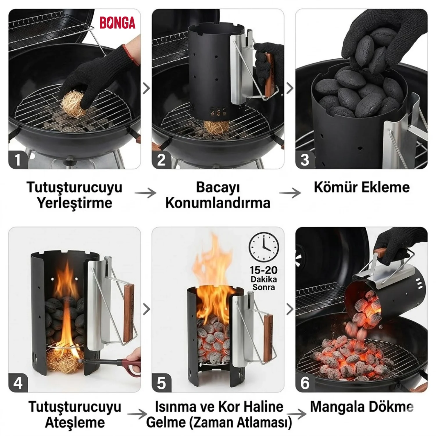 Briket Yumurta Kömür 4 kg - 25 Adet Tutuşturucu - Guruss Tutuşturma Bacası | Kolay Barbekü Seti
