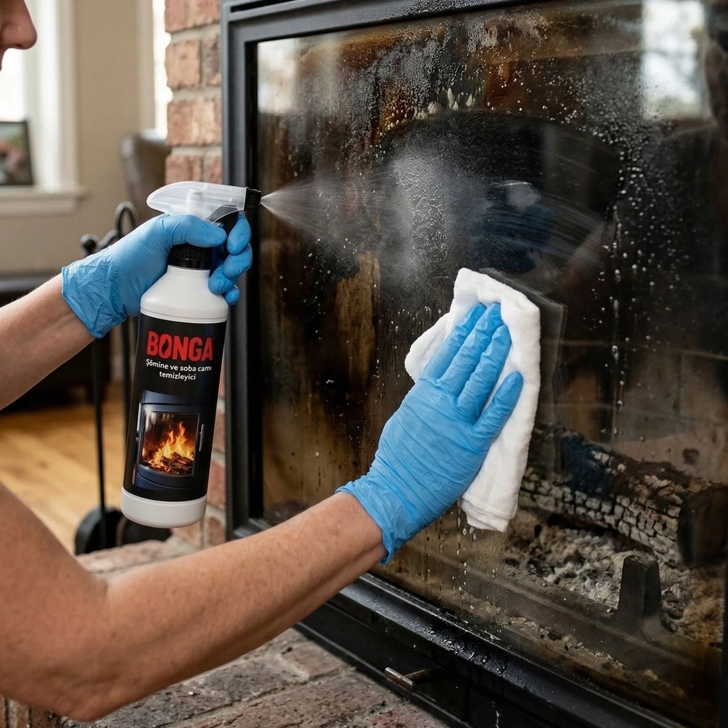 Şömine ve Soba Camı Temizleme Spreyi 500 ml - Izgara, fırın, İs, Kurum, Yanık Cam Temizleyici Sprey
