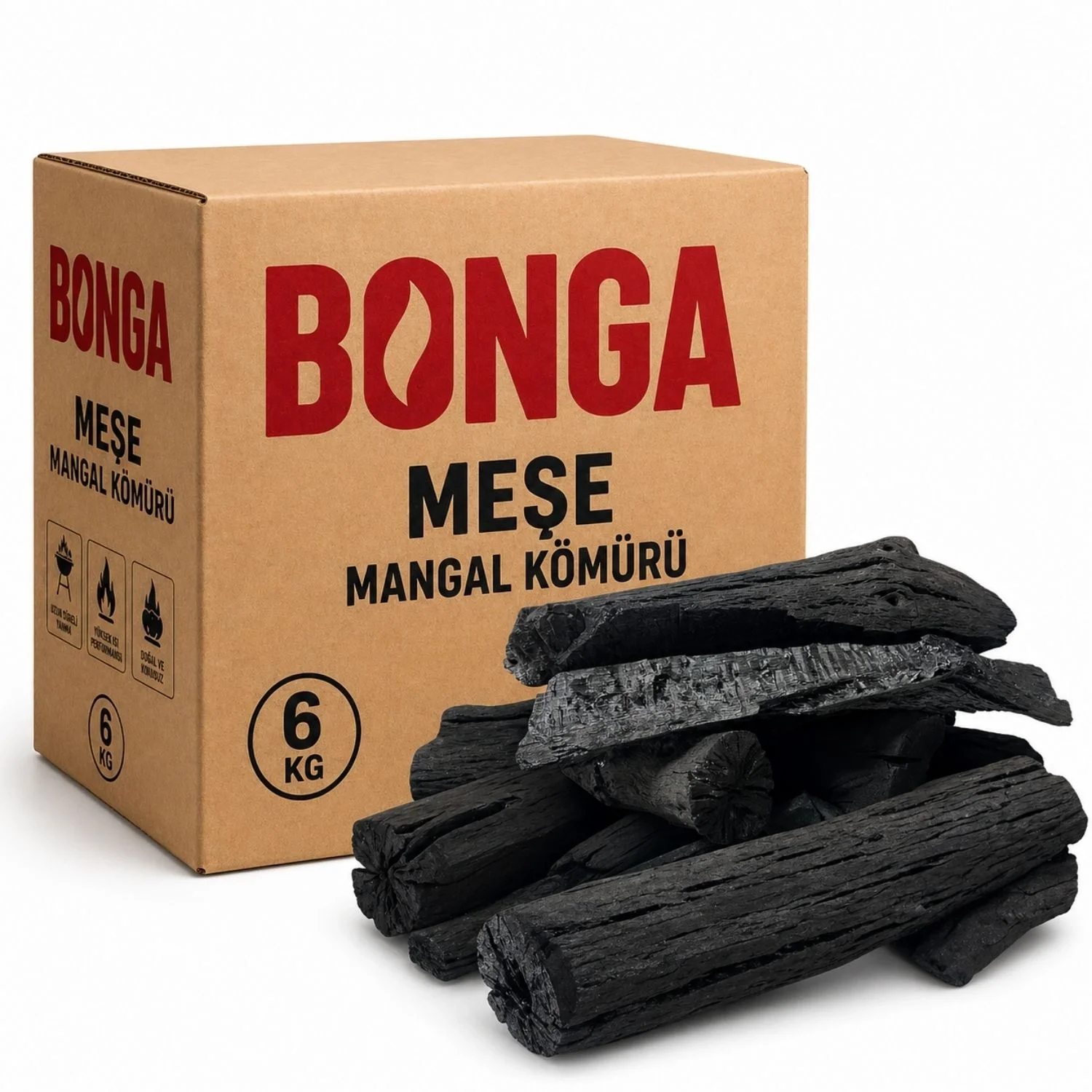 Meşe Kömürü 6 kg Elleme Mangal Kömürü Doğal Uzun Yanışlı Yüksek Isılı Barbekü Kömürü