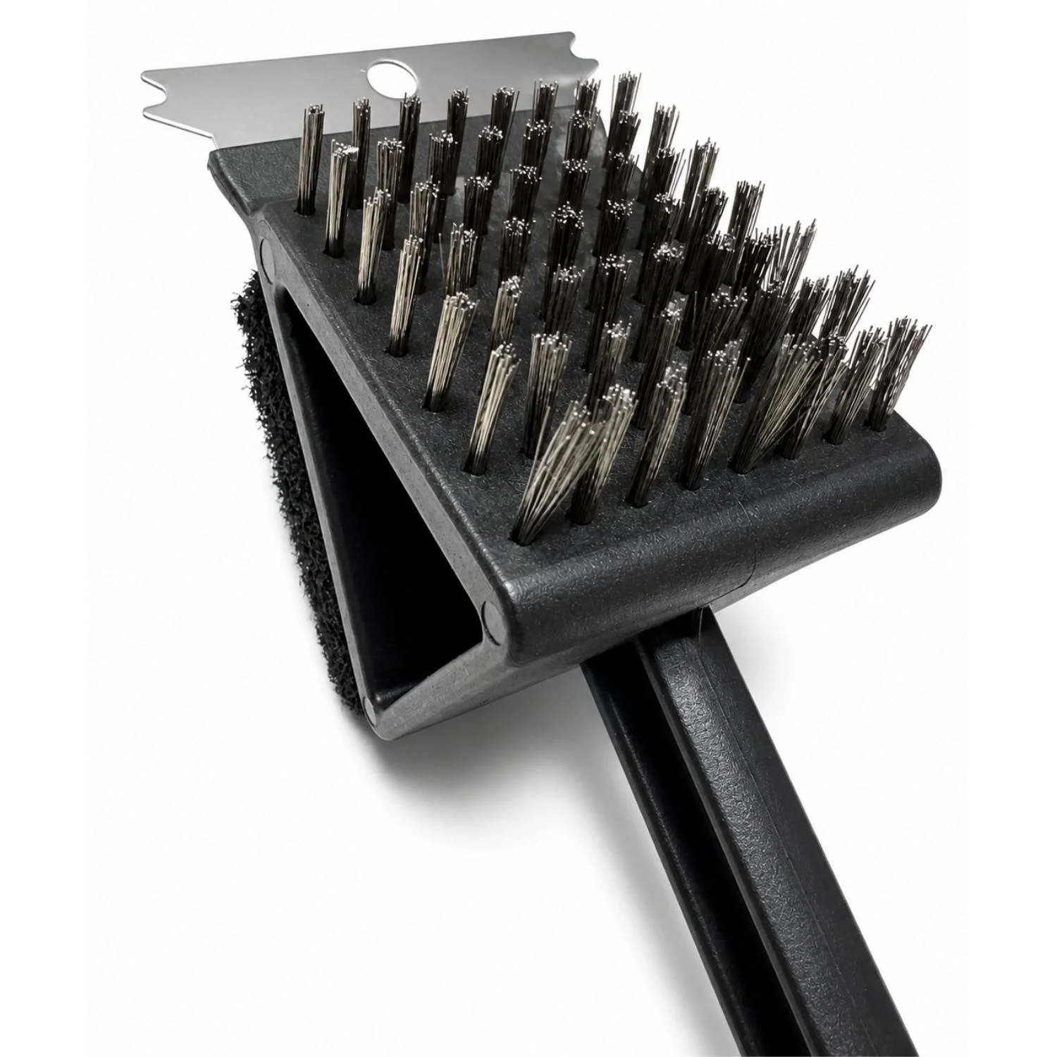 Uzun Saplı Barbekü Mangal 3lü Izgara Temizleme Fırçası 35 cm - Tel Fırça, Kazıyıcılı ve Süngerli