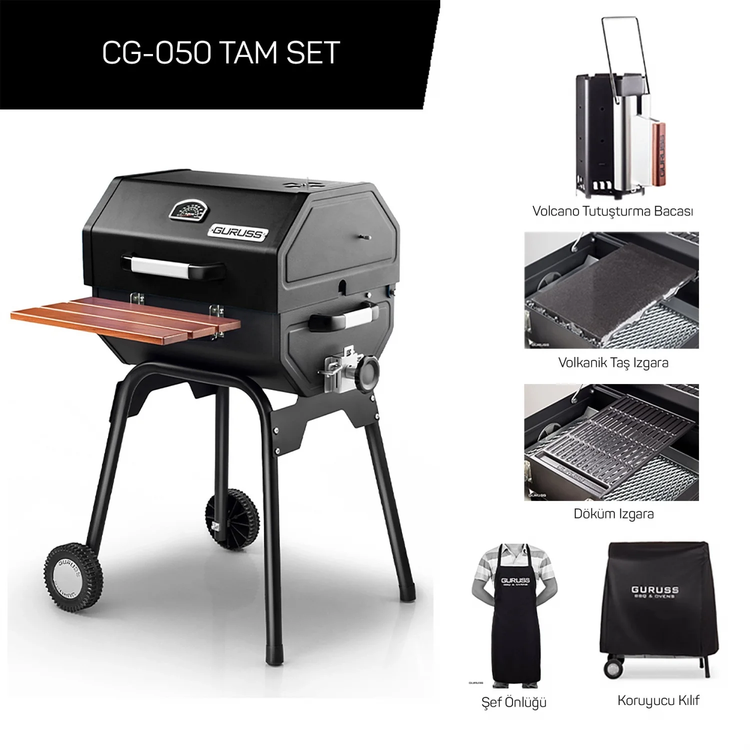 Guruss CG-050 Kömürlü Barbekü Siyah Mangal - Tam Set