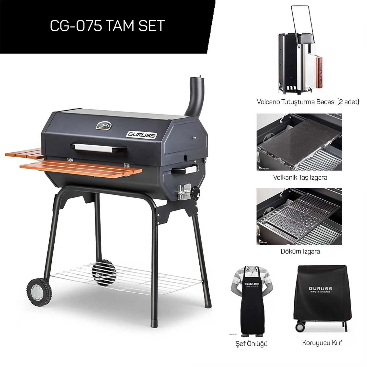 Guruss CG-075 Kömürlü Barbekü Mangal Siyah - Tam Set