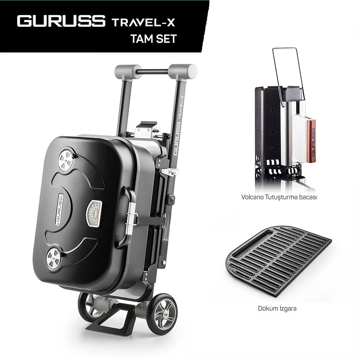 Guruss Travel-X Taşınabilir Siyah Mangal - Tam Set