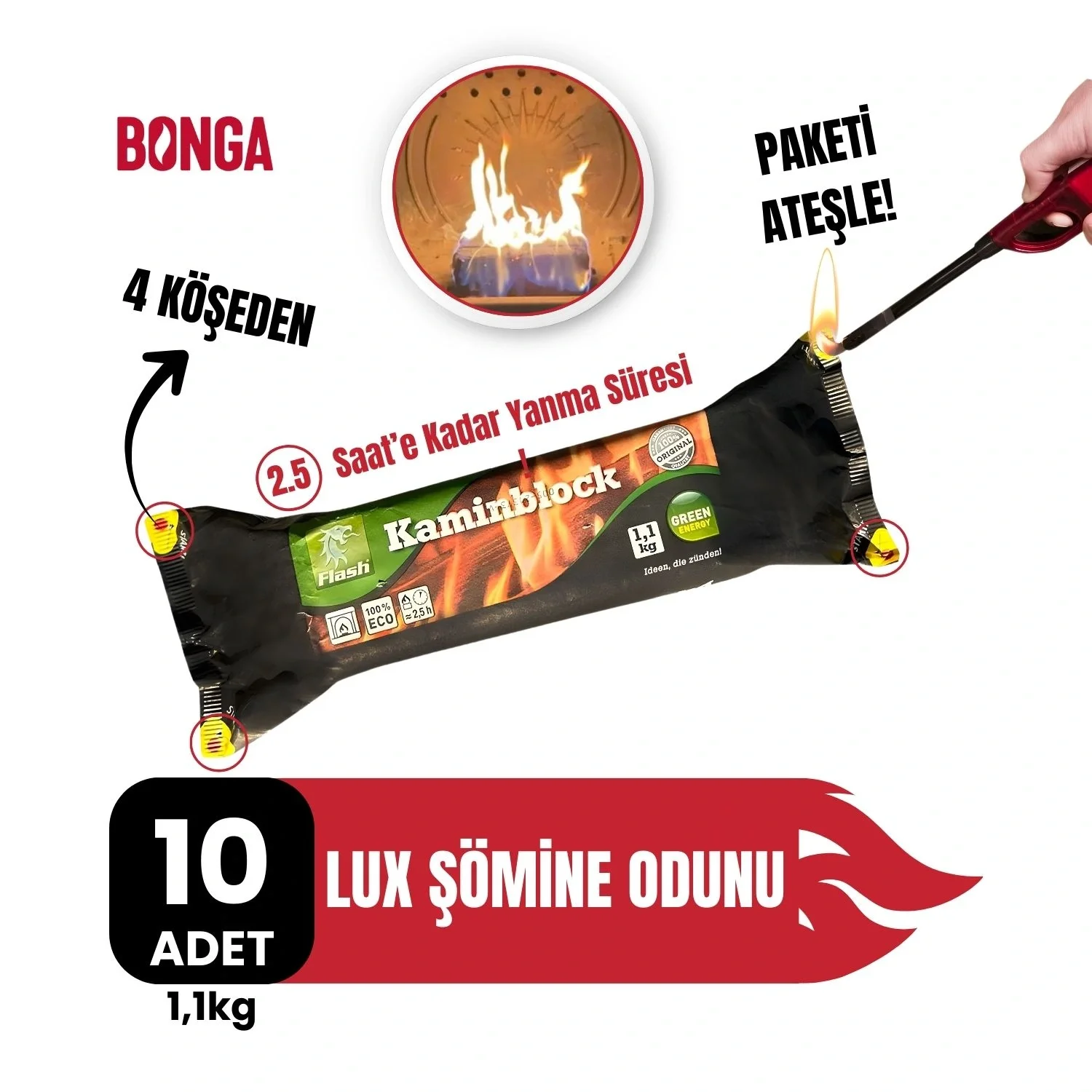Kaminblock 10 Adet Lüks Şömine Odunu Koku ve İs Yapmaz