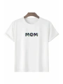 Anneler Gününe Özel Tasarım Mom Çiçek Baskılı T-shirt - Beyaz