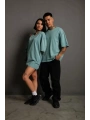 Erkek 24/1 Düz A Kalite Oversize T-shirt - Mint Yeşili