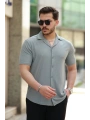 Erkek Apaç Yaka örme Kumaş Kısa Kollu Gömlek
