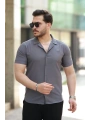 Erkek Apaj Yaka Kısa Kollu Gömlek