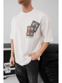 Erkek Baskılı Oversize T-shirt - Beyaz