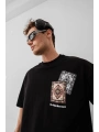 Erkek Baskılı Oversize T-shirt - Siyah