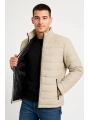 Erkek Bomber Mont Ceket – Su İtici Kumaş, Kapitone Astarlı, Fermuarlı, Kışlık - Bej