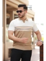 Erkek çizgi Desenli Yakalı Kısa Kollu T-shirt