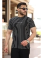 Erkek Dikey çizgili Ottoman Kumaş Kısa Kollu T-shirt