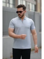 Erkek Fermuar Yakalı çizgi Detaylı Kısa Kollu Tişört