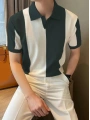 Erkek Kısa Kollu Polo Yakalı Blok Desenli Triko Bluz