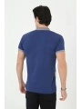 Erkek Yakalı Slim Fit Baskılı T-Shirt - Mavi