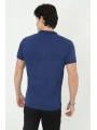 Erkek Yakalı Slim Fit Pike Çizgili T-Shirt - Mavi