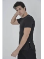 Erkek Yandan Fermuarli Slim Fit T-shirt - Siyah