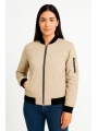 Içi Astarlı Fermuarlı Bomber Mont Ceket - Bej