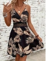Kadın Ip Askılı Kruvaze Yakalı Desenli Mini Süprem Mini Elbise