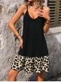 Kadın Ip Askılı Yuvarlak Yakalı Leopar Detaylı Elbise