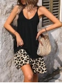 Kadın Ip Askılı Yuvarlak Yakalı Leopar Detaylı Elbise
