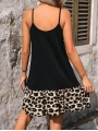 Kadın Ip Askılı Yuvarlak Yakalı Leopar Detaylı Elbise