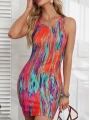 Kadın Kalın Askılı çok Renkli Dalgıç Mini Elbise