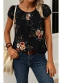 Kadın Kısa Kollu Bisiklet Yaka çiçek Baskılı Süprem Bluz