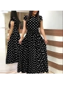 Kadın Kısa Kollu Bisiklet Yaka Puantiyeli Maksi örme Krep Elbise
