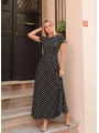 Kadın Kısa Kollu Bisiklet Yaka Puantiyeli Maksi örme Krep Elbise